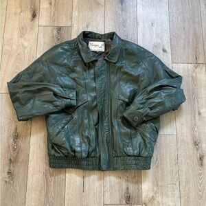 Vintage Green Leather Bomber Jacket